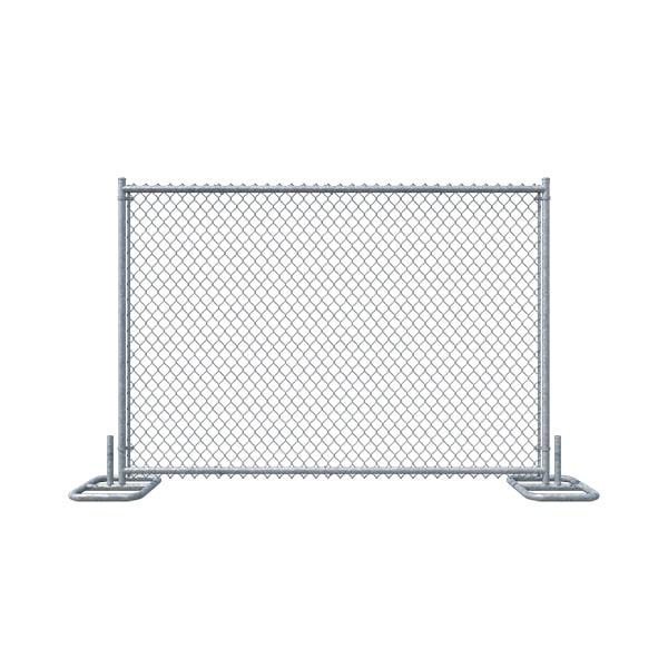 temporary fence panels are usually installed using stands or feet that are anchored into the ground and then connected together via clips or brackets